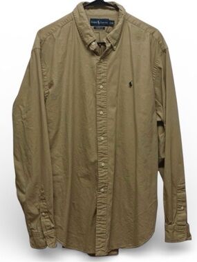 Ralph Lauren Classic Fit Button Down Shirt Tan XL Men Cotton